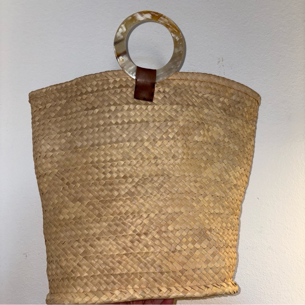 Woven Straw Tote with Marble Handle